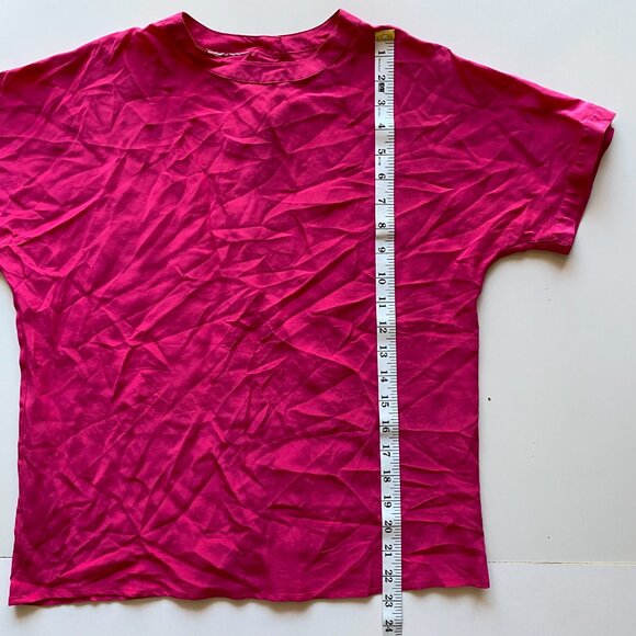 Vintage Onde 100% Silk Blouse Size 6 Hot Pink Button Back Short Sleeve Top - Picture 5 of 7